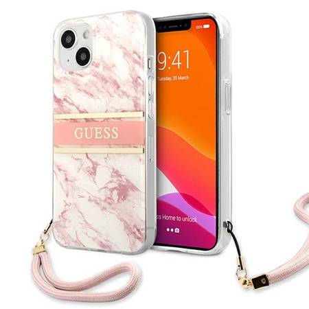 Guess  iPhone 13 6,1" różowy/pink hardcase Marble Strap Collection