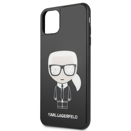 Karl Lagerfeld Double Layer Glitter Tempered Glass - Etui iPhone 11 Pro Max Ze Szklanym Tyłem (Czarny)