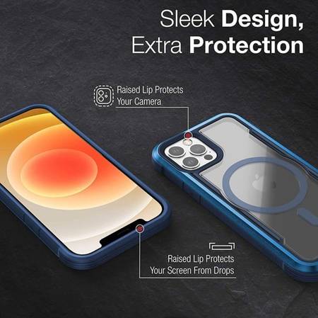 Raptic Shield Pro Magnet – Etui Aluminiowe iPhone 12/12 Pro Magsafe (Drop Test 4M) (Niebieski)