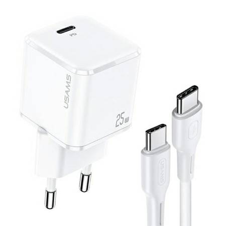 USAMS Ładowarka Siećiowa USB-C 26W Fast Charge + Kabel USB-C (Biały)